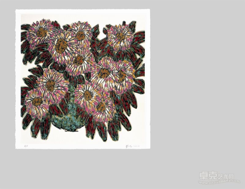 罗平安 花卉 丝网版画 80×85cm 2011年