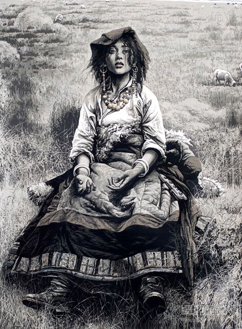 袁庆禄 备冬草的牧羊女  114×84cm  2000