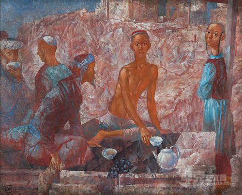 沃德金Vodkin撒马尔罕的一家茶馆Chaikhana in Samarkand51.5x62.5cm布面油画Oil on Canvas1921