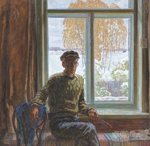 特卡乔夫兄弟Tkachov Brothers画家谢尔盖肖像Portrait of the Artist (Sergei Tkachov)120X115cm布面油画Oil on Canvas1991