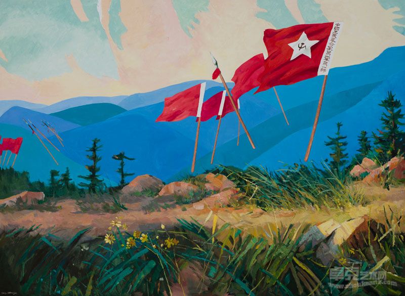 岳敏君  向井冈山进军_Marching to Mt. Jinggangshan_300x200cm_布上油画_Oil on canvas_2012
