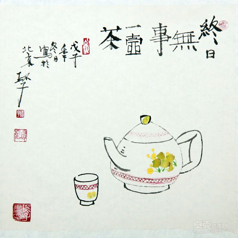 终日无 事一壶茶 13.7x13cm 纸本水墨 2008