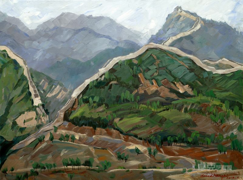 李小争油画《5月19日的西水峪长城》（120-90厘米，2012年5月19日）