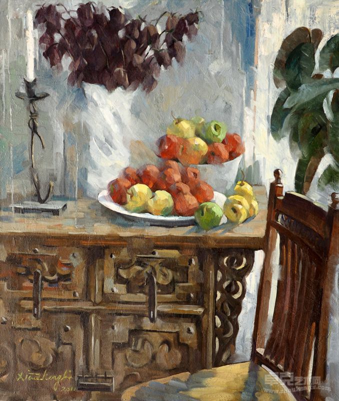 李小争油画《老橱柜景致》（100-85厘米，2011）