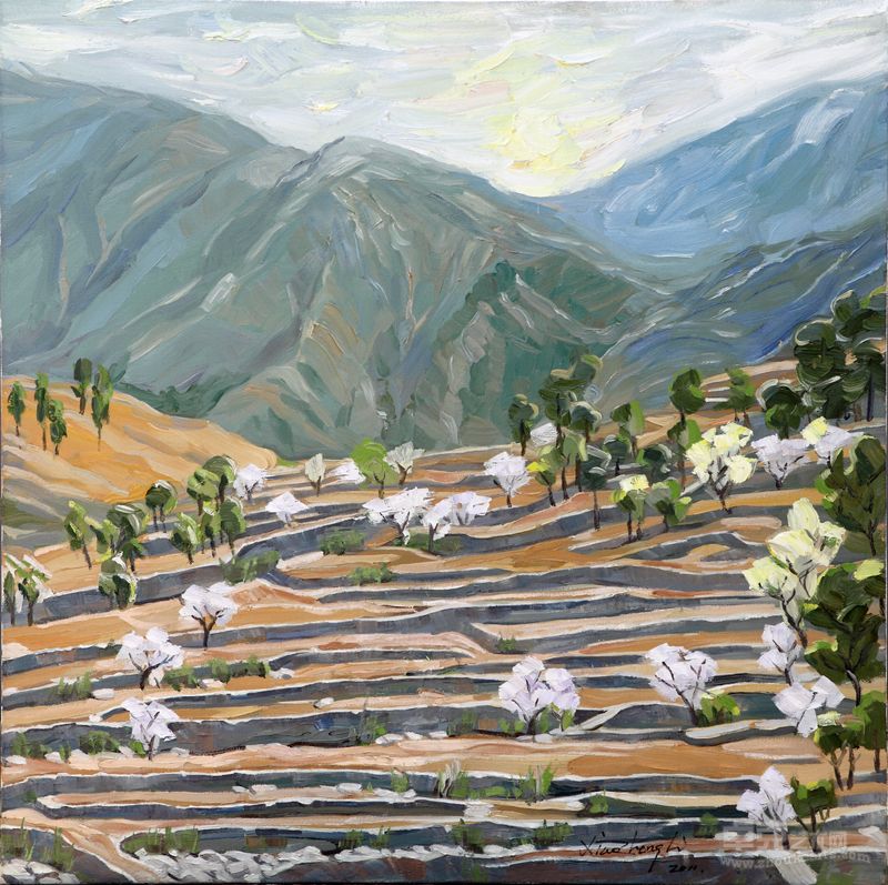 李小争油画《山花烂漫》（80-80厘米，2011）