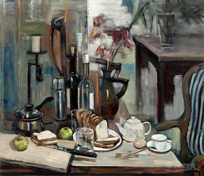 李小争油画《生活的乐趣——早餐派对》(80-93厘米，2010）