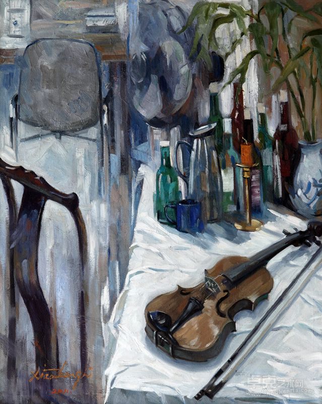 李小争油画《无声细语》（86-106厘米，2011）.