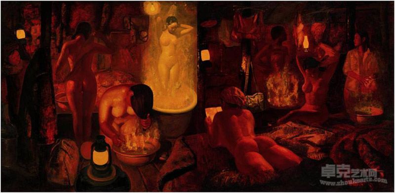 油灯的记忆 青春 180X360布面油画 2008年