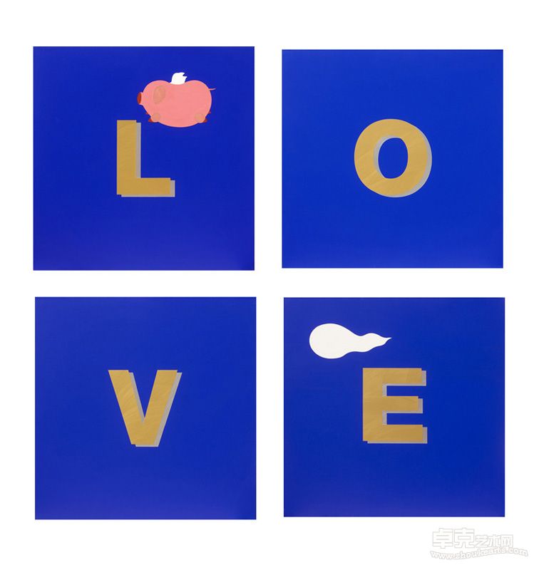 艾敬•LOVE+PIG+IN+BLUE布面丙烯•100x100cmx42009