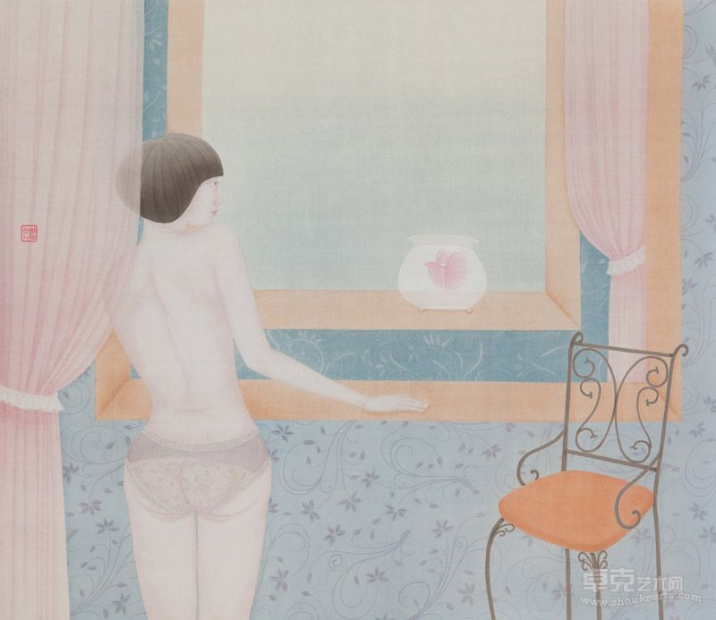刘派 玻璃缸之四  绢本 73cm×62cm