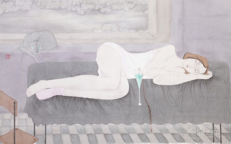 刘派 昼夜之一  绢本 95cm×70cm