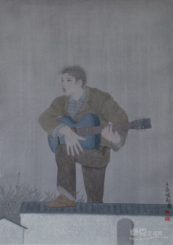 叶鹏飞 青春记忆之吉他行  77cm×54cm  2012年