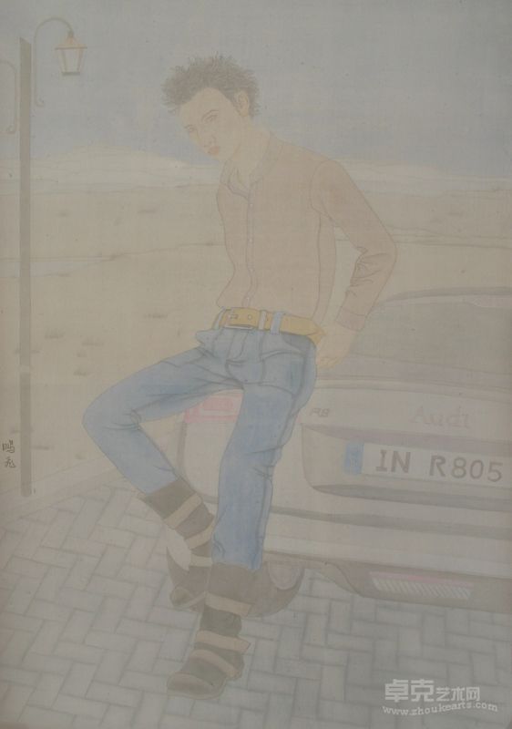叶鹏飞 青春记忆之街灯下  绢本  77cm×55cm  2012年