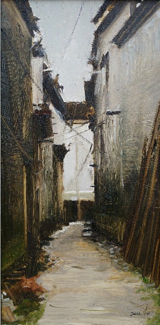 张一丁《婺源古巷》  60x30cm  布面油画