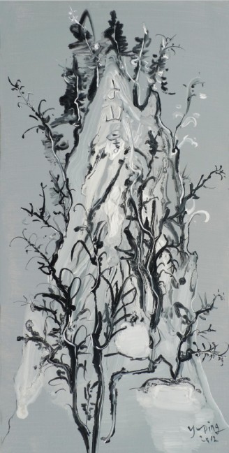 余萍《小山景》40x80cm 布面丙烯  2012