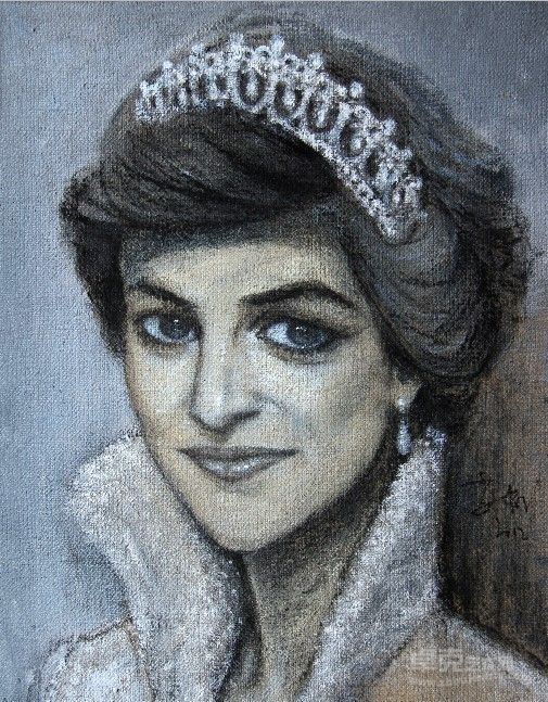 高虹《Diana Spencer》 40x32cm 亚麻布、丙烯、木炭