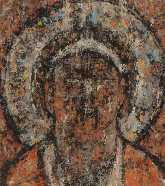 周潜《敦煌的佛像》 73x70cm 纸本综合材料