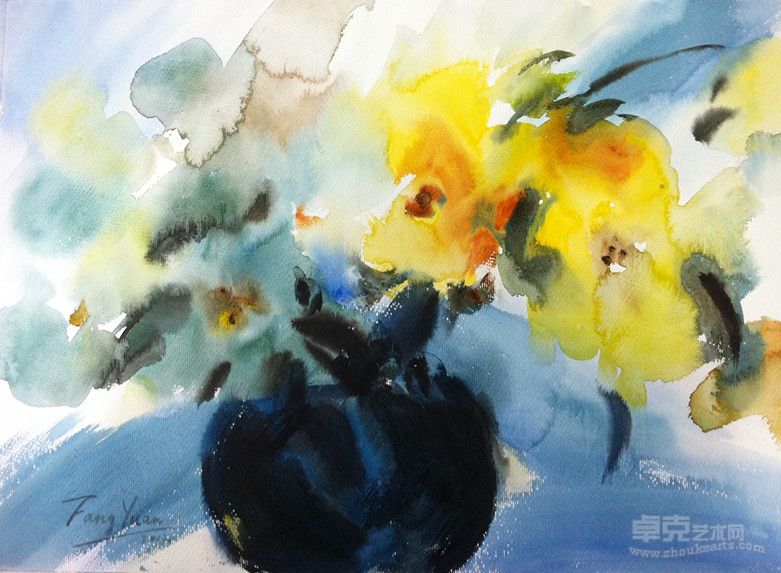 方圆《怒放系列之三》 55x40cm 纸本水彩