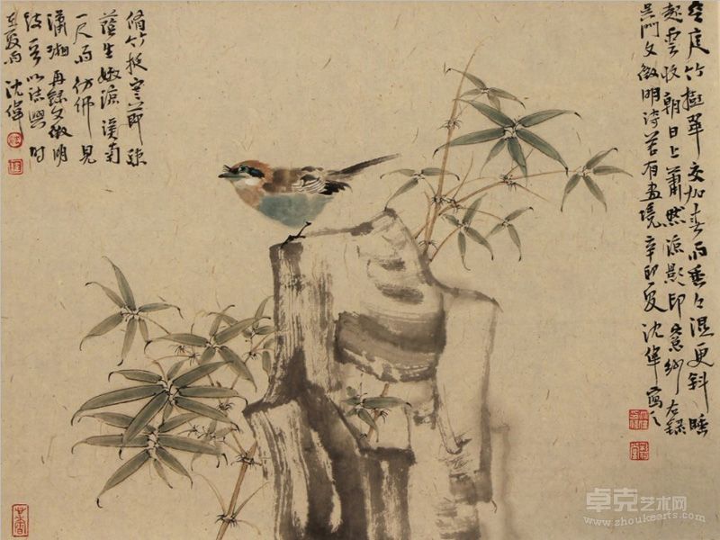 沈伟《竹雀图之一》45x34cm