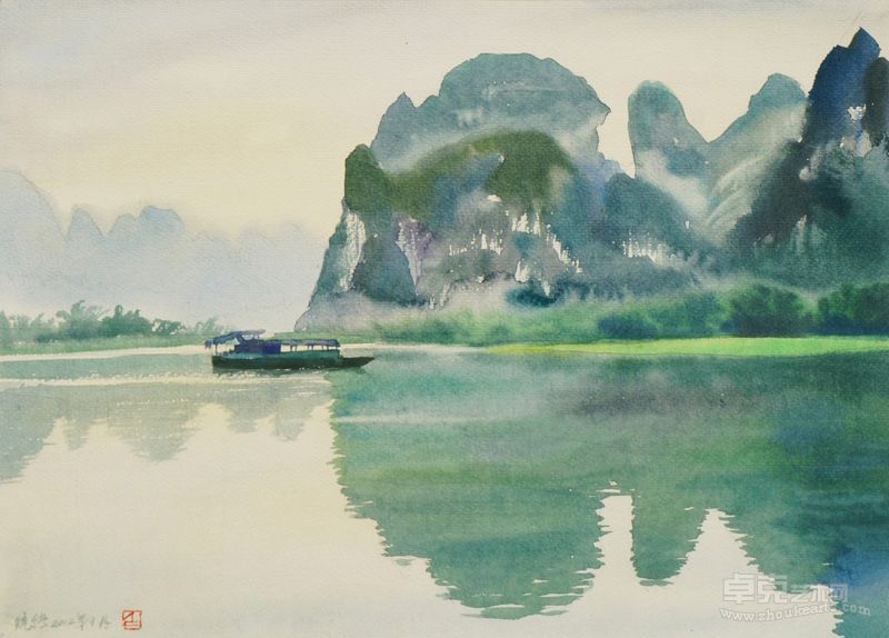 王统绪《兴坪风光》 55x40cm 纸本水彩