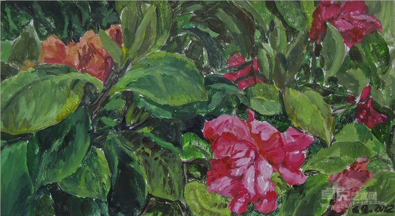 郑迁《花卉册页三》 37x20cm 纸本丙烯  2012