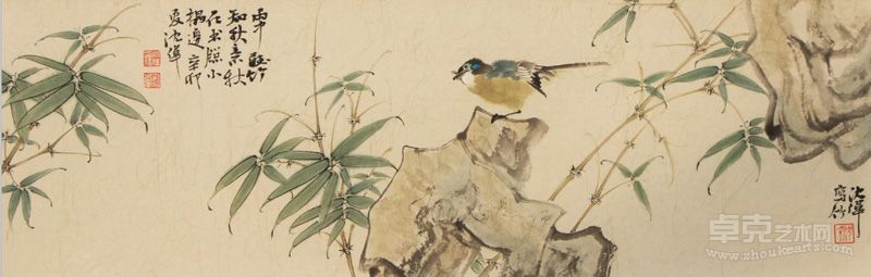 沈伟《竹雀图之二》66x22cm