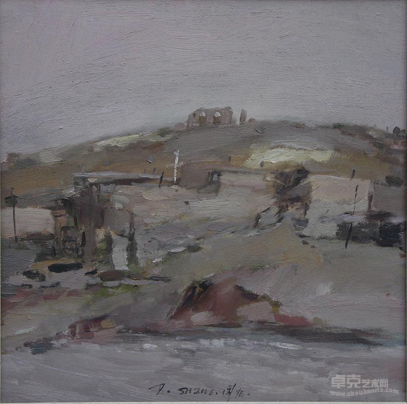 荣.苏和油画作品《固阳的冬天》50cm×50cm 亚麻布.油彩 2006