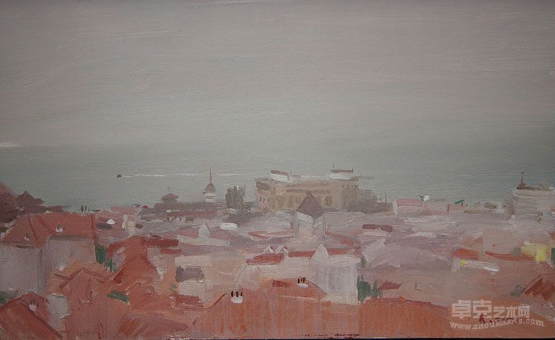 荣.苏和油画作品《青岛.粉色系列N0.6》65cm×40cm 亚麻布.油彩 2010