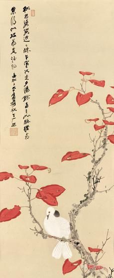 红叶白鸠 张大千 1949