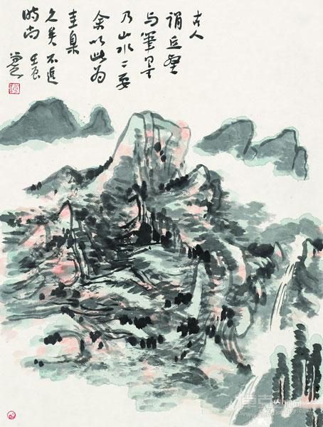 设色山水 梅墨生 33*44cm 2012年作
