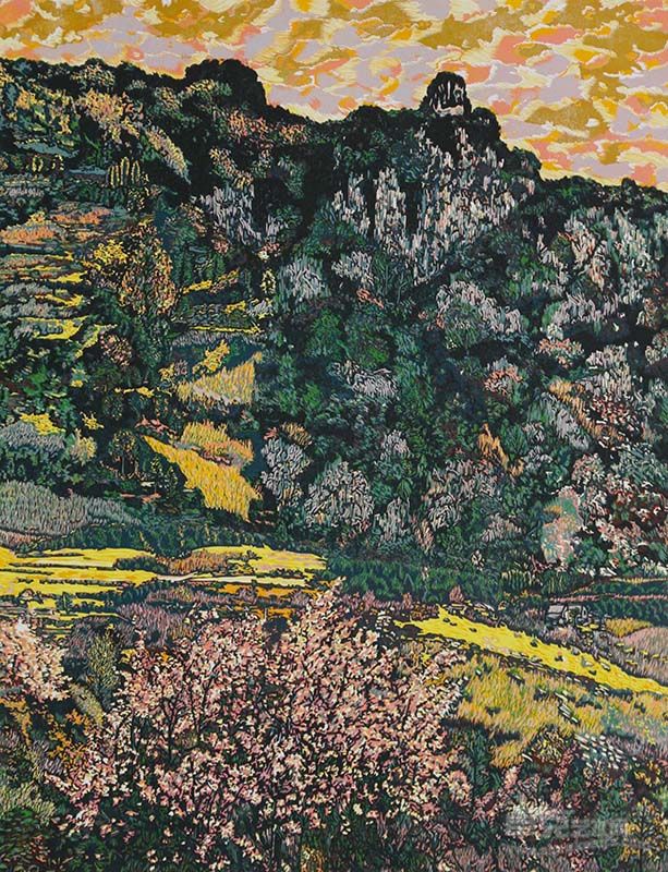 云贵行·杜鹃满山 绝版木刻 90x68cm 2010