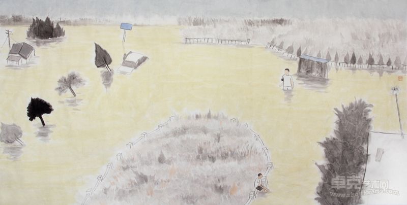 王牧羽《突围·7月23日·等待》 180×98  纸本水墨  2012年