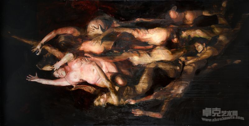 1.肉体的两个犯人被判处，2012年，布面油画，120×300cm Enno dannati i peccator carnali( Here damned the carnal sins, V canto ), 2012, olio  su tela  oil on canvas, cm 120x