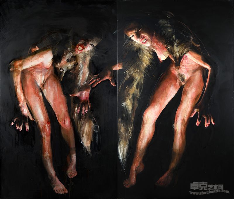 7.母狼，2012年，双联幅布面油画200×200cm She Wolf, dipthich cm 200x200 oil on canvas