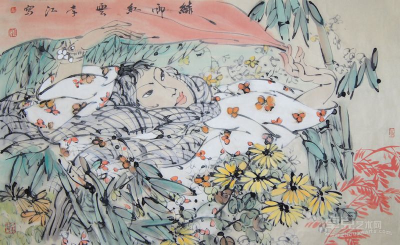 绿雨红云 75x45cm