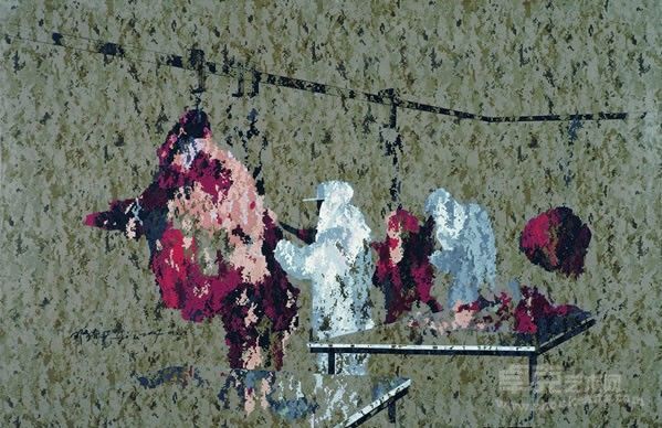 邓猗夫《屠夫1》 数码迷彩布，丙烯，200 x135 cm，2007