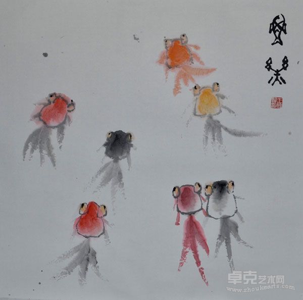《金鱼》 材质：纸本　尺寸：69x69cm