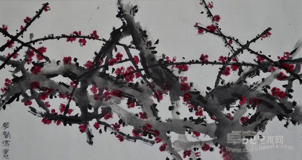 《红梅报春》 材质：纸本　尺寸：70x120cm