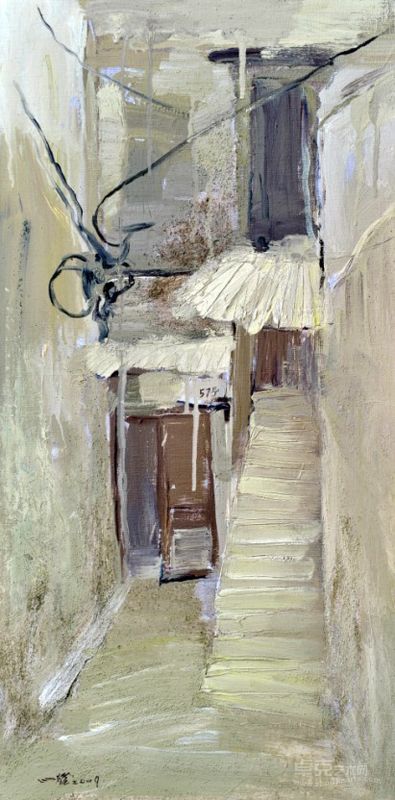 王心耀《老巷记忆NO.8》 40×80cm  布面油画   2009