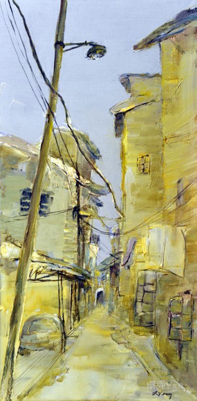 王心耀《老巷记忆NO.4》 40×80cm 布面油画   2009