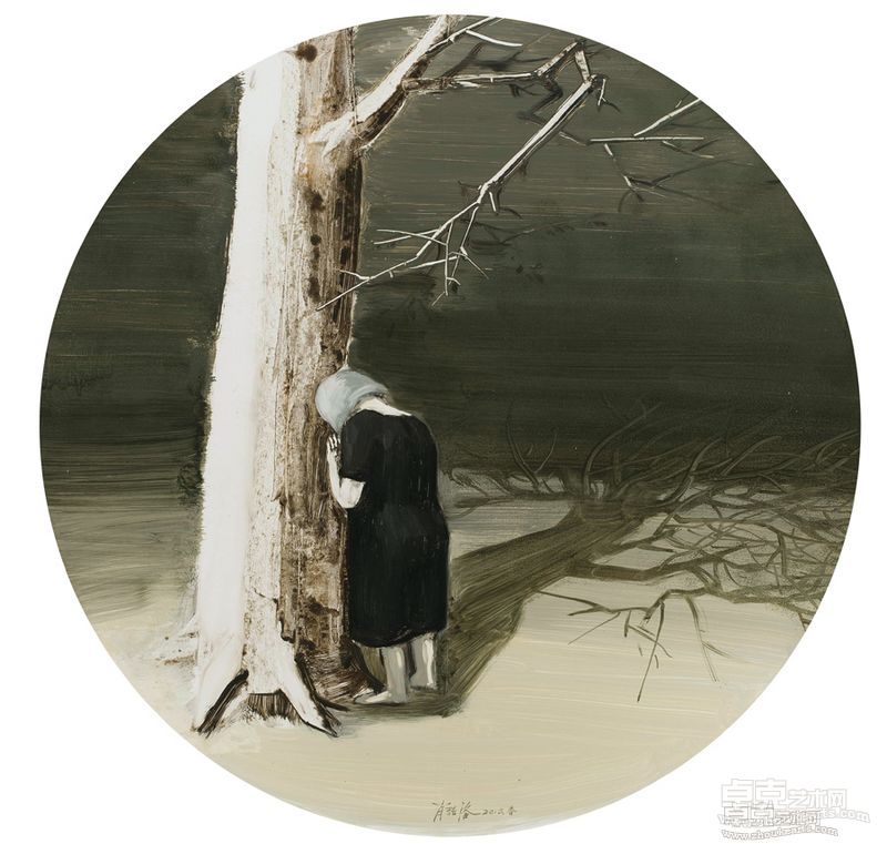 肖喆洛 对她说 直径 57cm 纸本油彩 2013年
