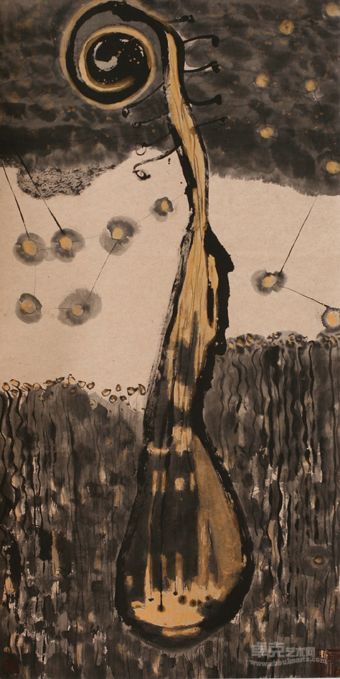 《诗琴》岛子， 纸本设色 140x70cm 2011