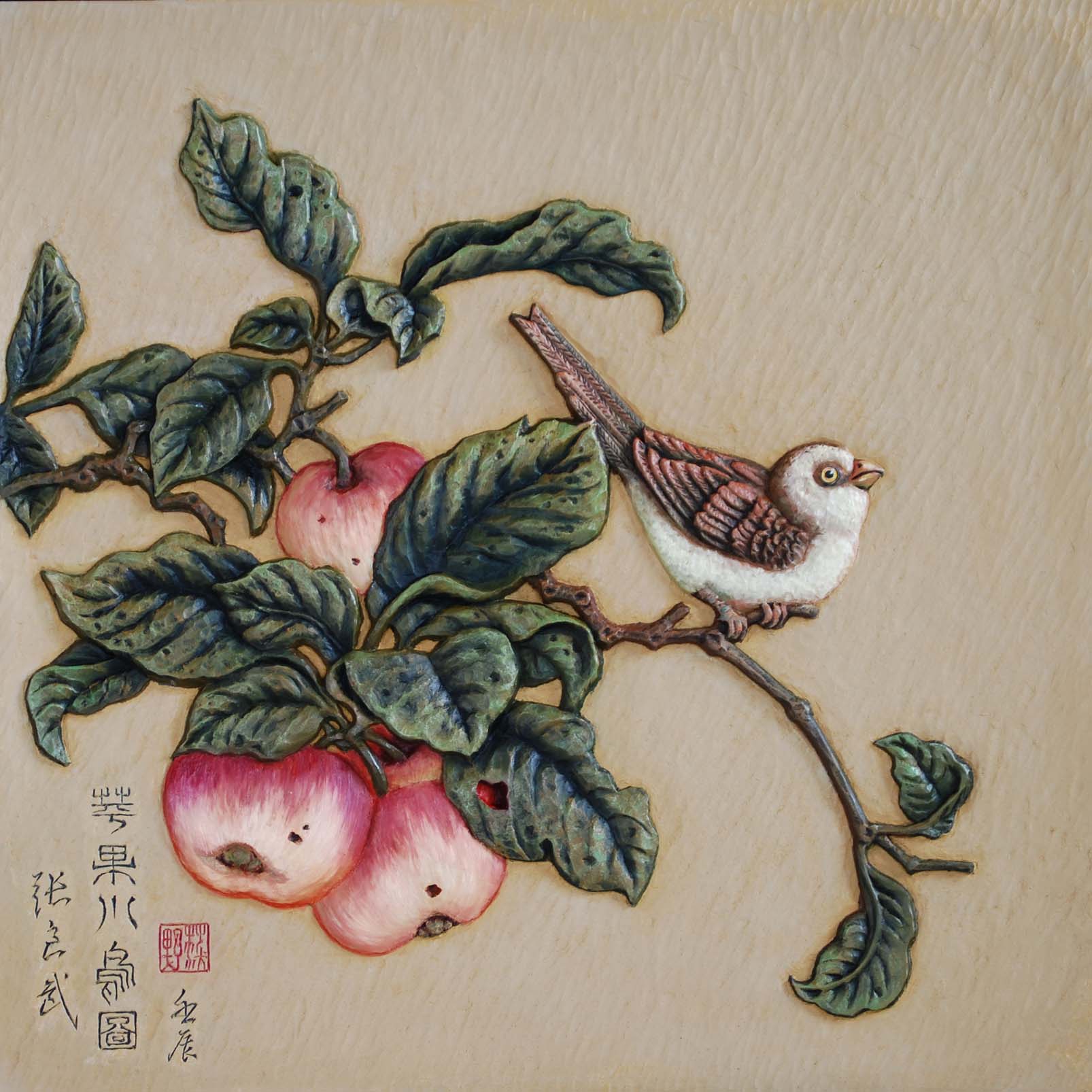 5小鸟组画-苹果小鸟68x68