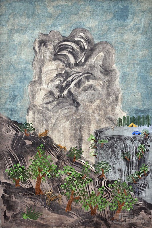 夏阳《山水一》丙烯、剪贴布130×210cm 2011年