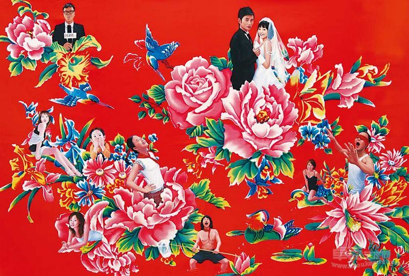 吴争艳-花样男女  97x142cm 丝绸丙烯2009
