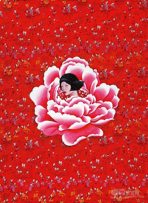 吴争艳-天使  73.5x100cm 丝绸丙烯 2009