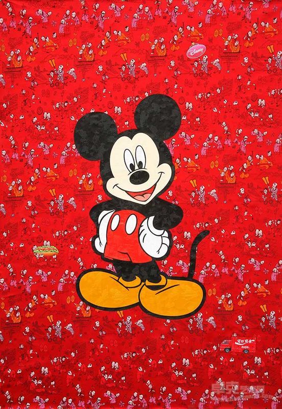 吴争艳-一个和一百个  米老鼠 100X73.5cm 丝绸丙烯 2010