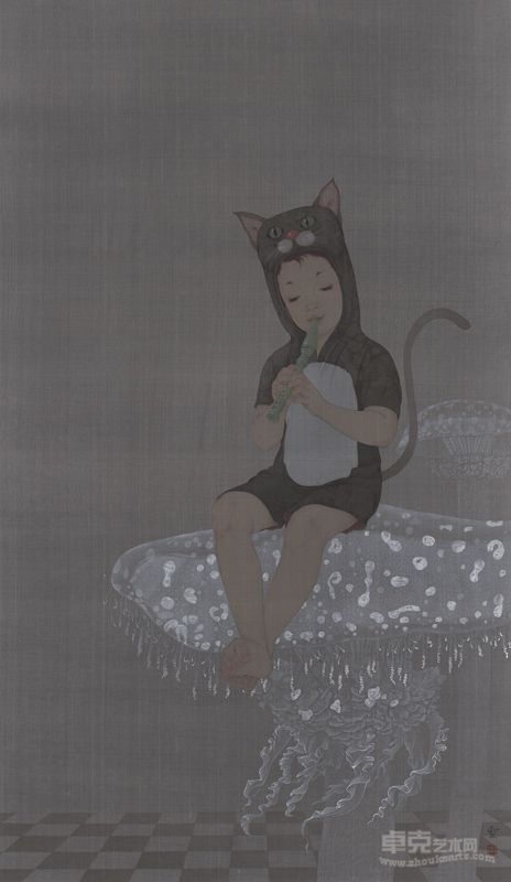 国画 游·梦--夜之乐章 周雪 100×50 cm  2011 设色纸本