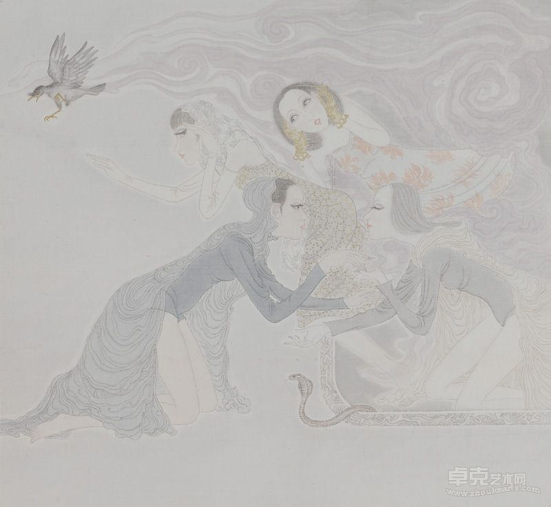 国画 夜班集合 韩荷 56×51cm 2013 设色绢本