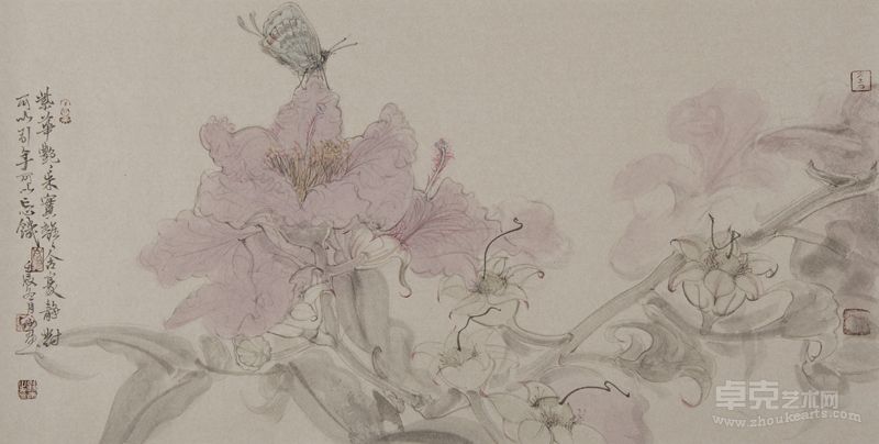 国画 紫华艳艳 梁雨 35×68.5cm 2013 纸本